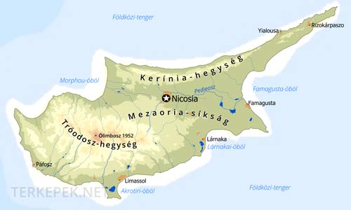Ciprus domborzati térképe